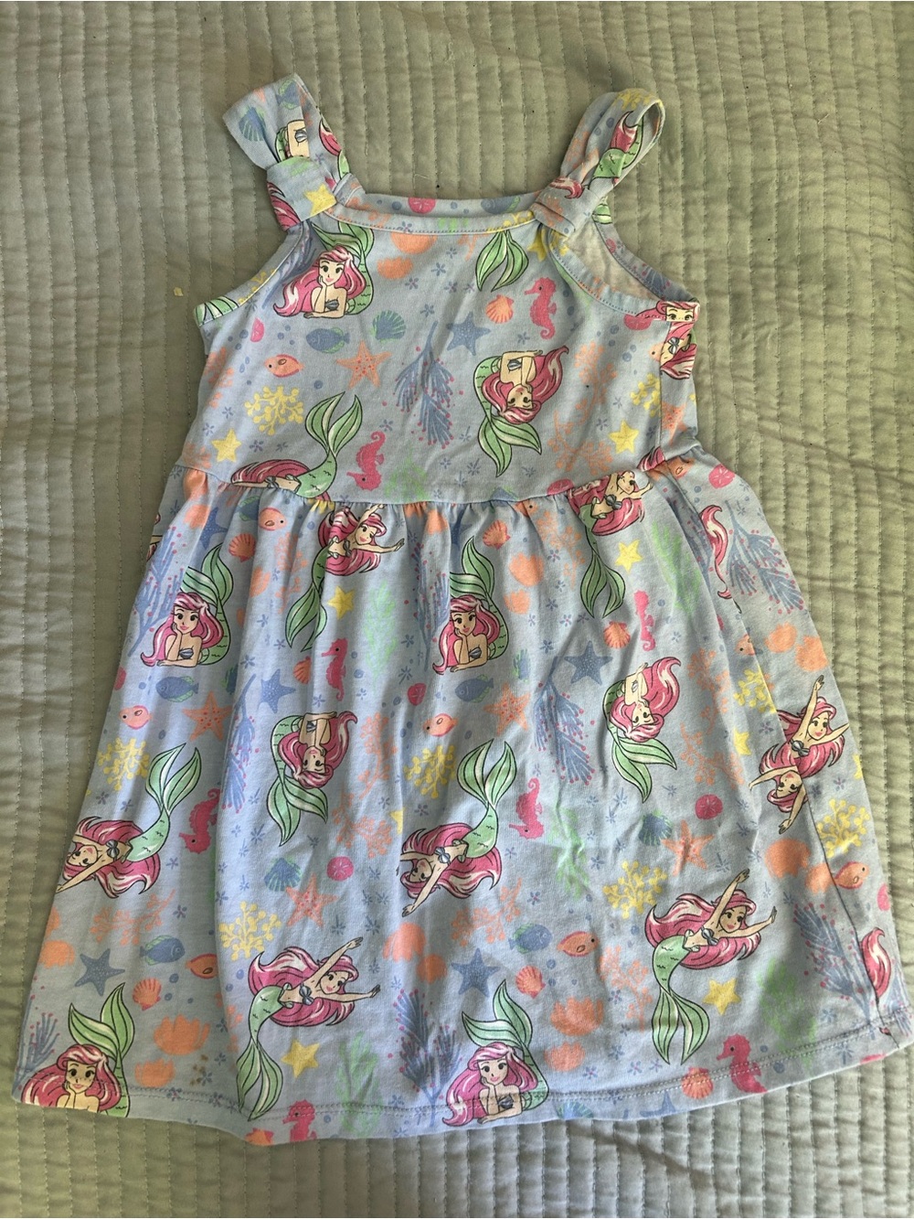Disney Light Blue Little Mermaid Print Sundress with Pink & Green Accents